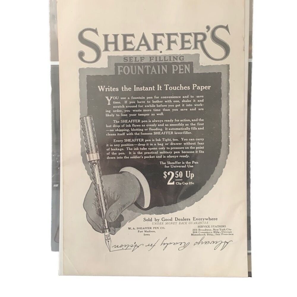 Vintage 1918 Sheaffer’s Self Filling Fountain Pen Advertisement Ad